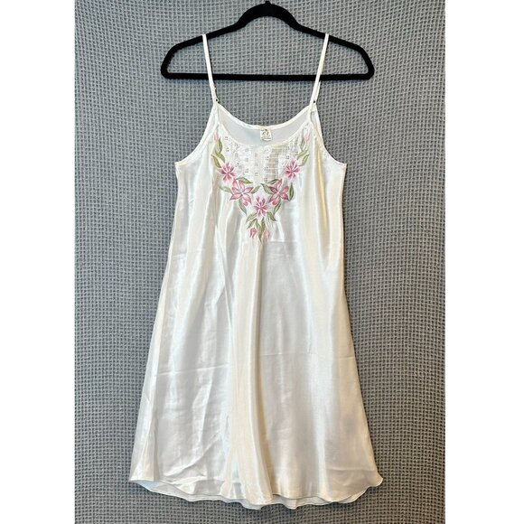 Vintage Silk Embroidered Slip Dress K-L Komar Floral Nightgown Medium - Picture 9 of 10